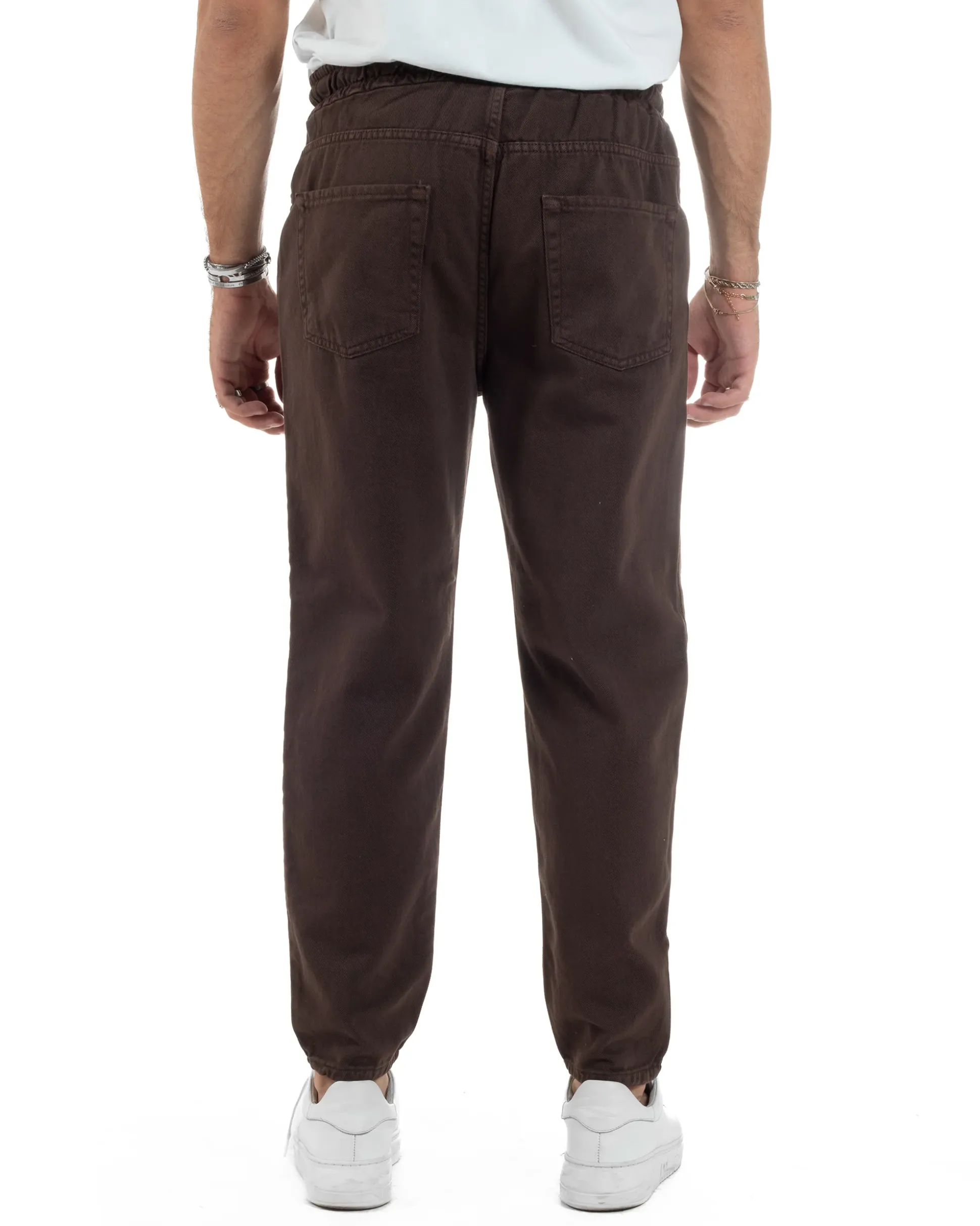 Jeans Jogger Cotone Loose Fit Rotture Marrone P6391A