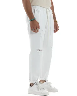 Jeans Jogger Cotone Loose Fit Rotture Bianco JS1106A