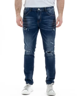 Jeans Slim Fit Denim Scuro Rotture TCJS1005A