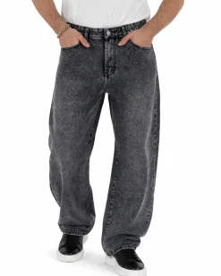 Jeans uomo baggy barrel fit cinque tasche casual denim nero GIOSAL-JS1175A