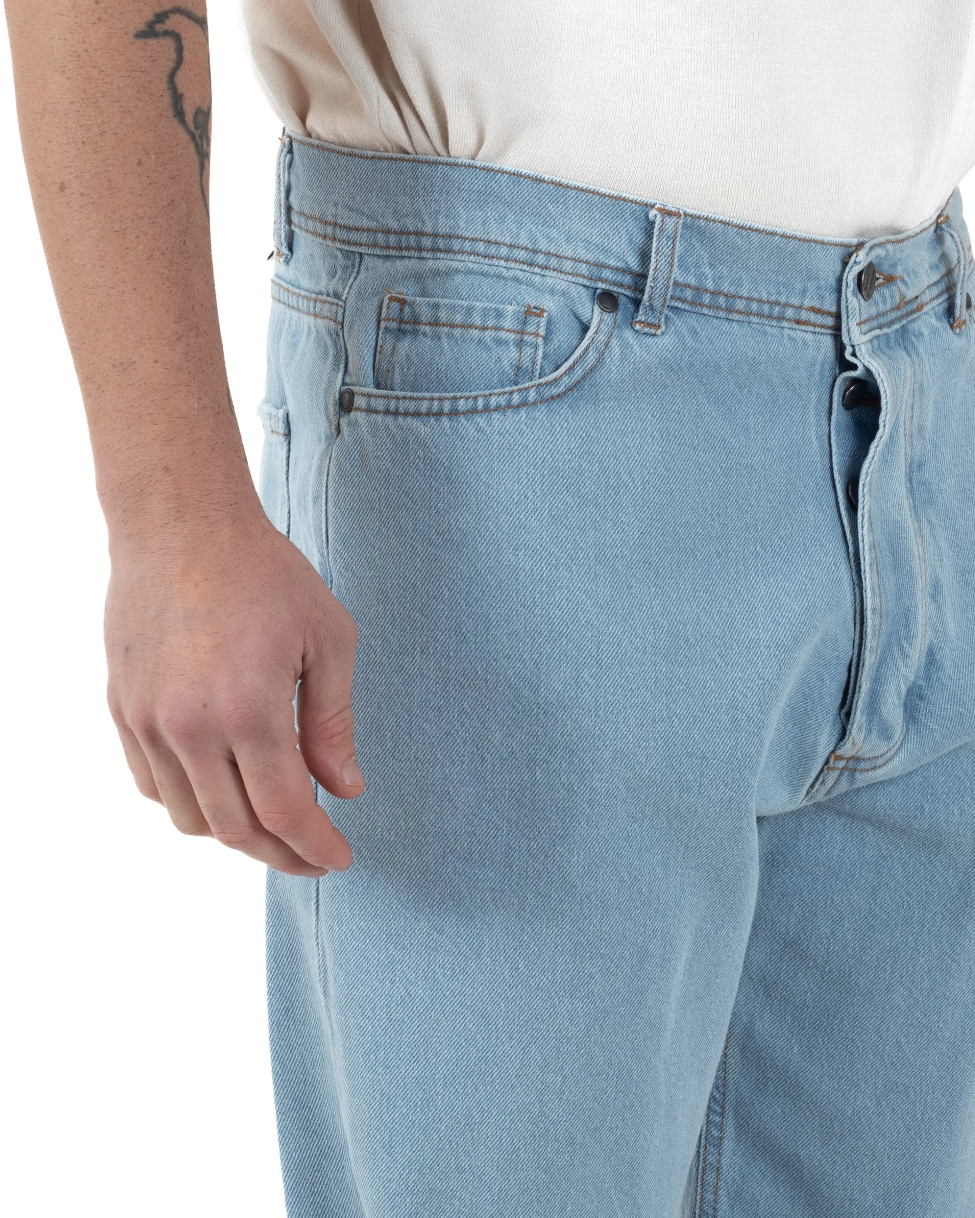 Jeans Uomo Baggy Pantaloni Con Rotture Abrasioni Fondo Largo Taglio Al Ginocchio Denim Chiaro GIOSAL-JS1093A