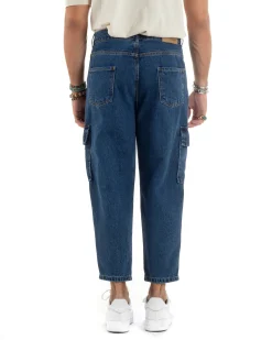 Jeans Uomo Cargo Loose Fit Pantaloni Tasconi Denim Medio BlackSunday-JS1048A