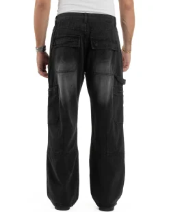 Jeans Uomo Carpenter Cargo Tasconi Baggy Nero JS1162A