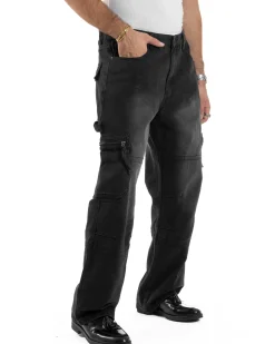 Jeans Uomo Carpenter Cargo Tasconi Baggy Nero JS1162A