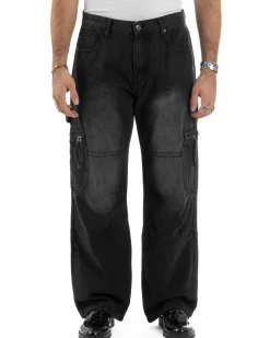 Jeans Uomo Carpenter Cargo Tasconi Baggy Nero JS1162A