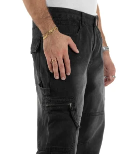 Jeans Uomo Carpenter Cargo Tasconi Baggy Nero JS1162A