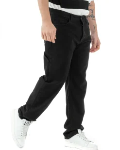 Jeans Uomo Carpenter Worker Pantaloni Baggy Cargo Comodo Fondo Largo Ampio Tinta Unita Nero GIOSAL-JS1089A
