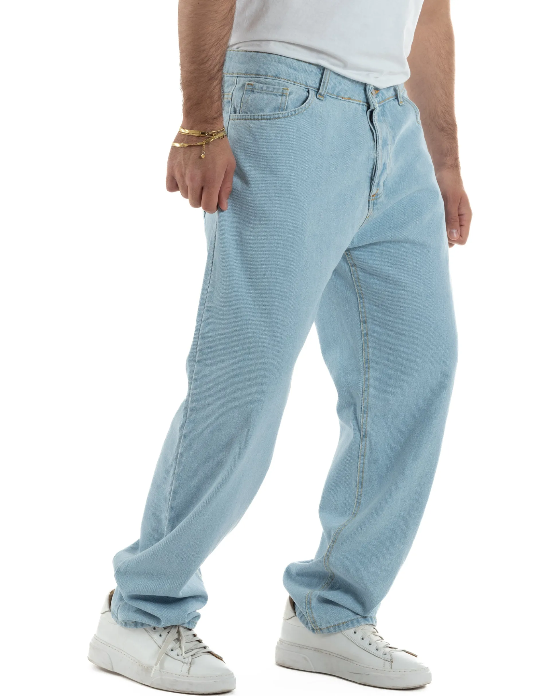 Jeans uomo cinque tasche baggy fit basic cotone denim chiaro GIOSAL-JS1187A