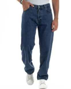 Jeans Uomo Cinque Tasche Baggy Fit Basic Denim Scuro JS1122A