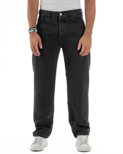 Jeans Uomo Cinque Tasche Baggy Fit Basic Denim Nero JS1123A