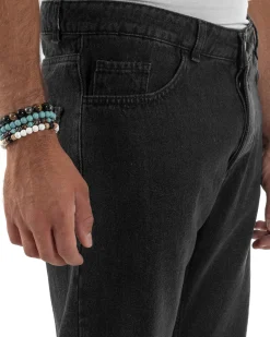 Jeans Uomo Cinque Tasche Baggy Fit Basic Denim Nero JS1123A