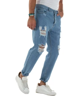 Jeans Uomo Cinque Tasche Regular Fit Rotture Basic Chiaro JS1126A