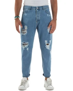Jeans Uomo Cinque Tasche Regular Fit Rotture Basic Chiaro JS1126A