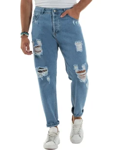 Jeans Uomo Cinque Tasche Regular Fit Rotture Basic Chiaro JS1126A
