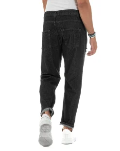 Jeans Uomo Cinque Tasche Regular Fit Rotture Basic Nero JS1125A