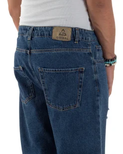 Jeans Uomo Cinque Tasche Regular Fit Rotture Basic Scuro JS1124A
