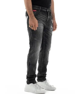 Jeans uomo cinque tasche slim fit sfumato rotture denim nero ICON IUD025