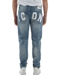 Jeans uomo cinque tasche slim fit sfumato rotture denim chiaro ICON IUD011