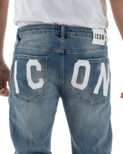 Jeans uomo cinque tasche slim fit sfumato rotture denim chiaro ICON IUD011