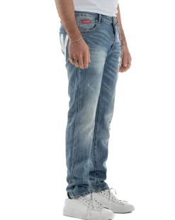 Jeans uomo cinque tasche slim fit sfumato rotture denim chiaro ICON IUD011