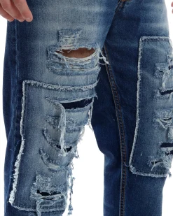Jeans Uomo Cinque Tasche Stone Washed Con Rotture Comodo Regular Fit Casual Denim GIOSAL-JS1071A
