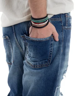 Jeans Uomo Cinque Tasche Stone Washed Con Rotture Comodo Regular Fit Casual Denim GIOSAL-JS1071A
