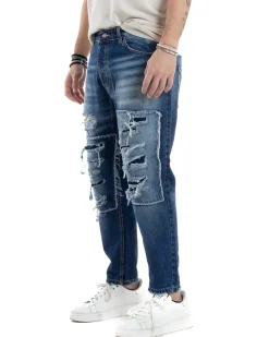 Jeans Uomo Cinque Tasche Stone Washed Con Rotture Comodo Regular Fit Casual Denim GIOSAL-JS1071A