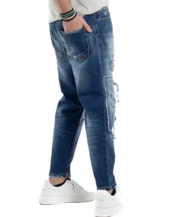 Jeans Uomo Cinque Tasche Stone Washed Con Rotture Comodo Regular Fit Casual Denim GIOSAL-JS1071A