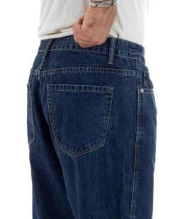 Jeans Uomo Classico Cinque Tasche Pantaloni Baggy Comodi Casual Cotone Tinta Unita Blue Denim GIOSAL-JS1055A