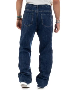 Jeans Uomo Classico Cinque Tasche Pantaloni Baggy Comodi Casual Cotone Tinta Unita Blue Denim GIOSAL-JS1055A