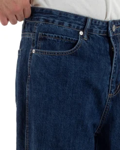 Jeans Uomo Classico Cinque Tasche Pantaloni Baggy Comodi Casual Cotone Tinta Unita Blue Denim GIOSAL-JS1055A