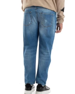 Jeans Uomo Con Rotture Stone Washed Pantaloni Cinque Tasche Cotone Casual Lavaggio Medio Denim GIOSAL-JS1058A