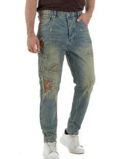 Jeans uomo cropped fit destroyed con toppe vintage sabbiato denim BERNA M-261279