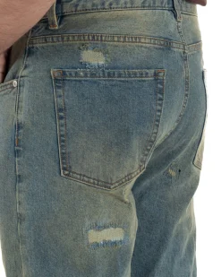 Jeans uomo cropped fit destroyed con toppe vintage sabbiato denim BERNA M-261279