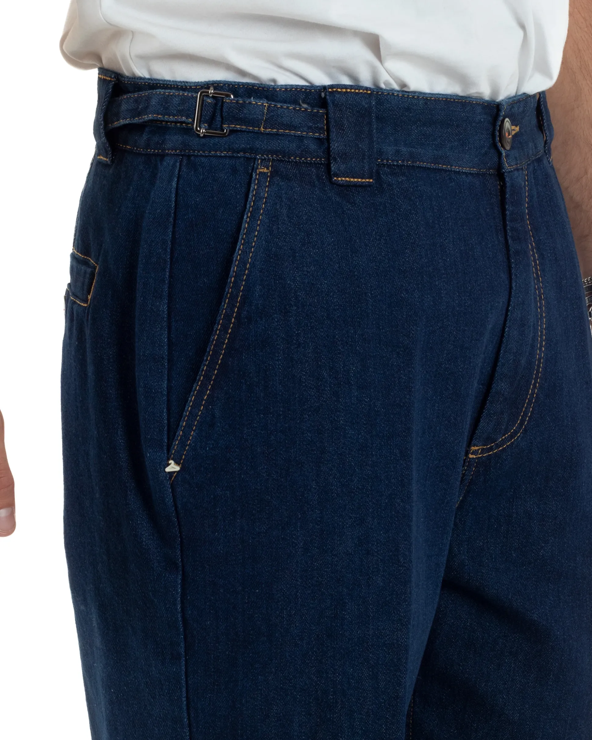 Jeans Uomo Gurkha Pants Baggy Pantaloni Fibbie Denim Scuro Berna M-252122
