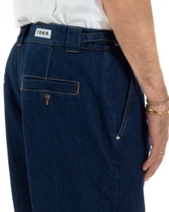 Jeans Uomo Gurkha Pants Baggy Pantaloni Fibbie Denim Scuro Berna M-252122