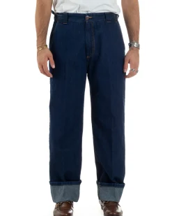 Jeans Uomo Gurkha Pants Baggy Pantaloni Fibbie Denim Scuro Berna M-252122