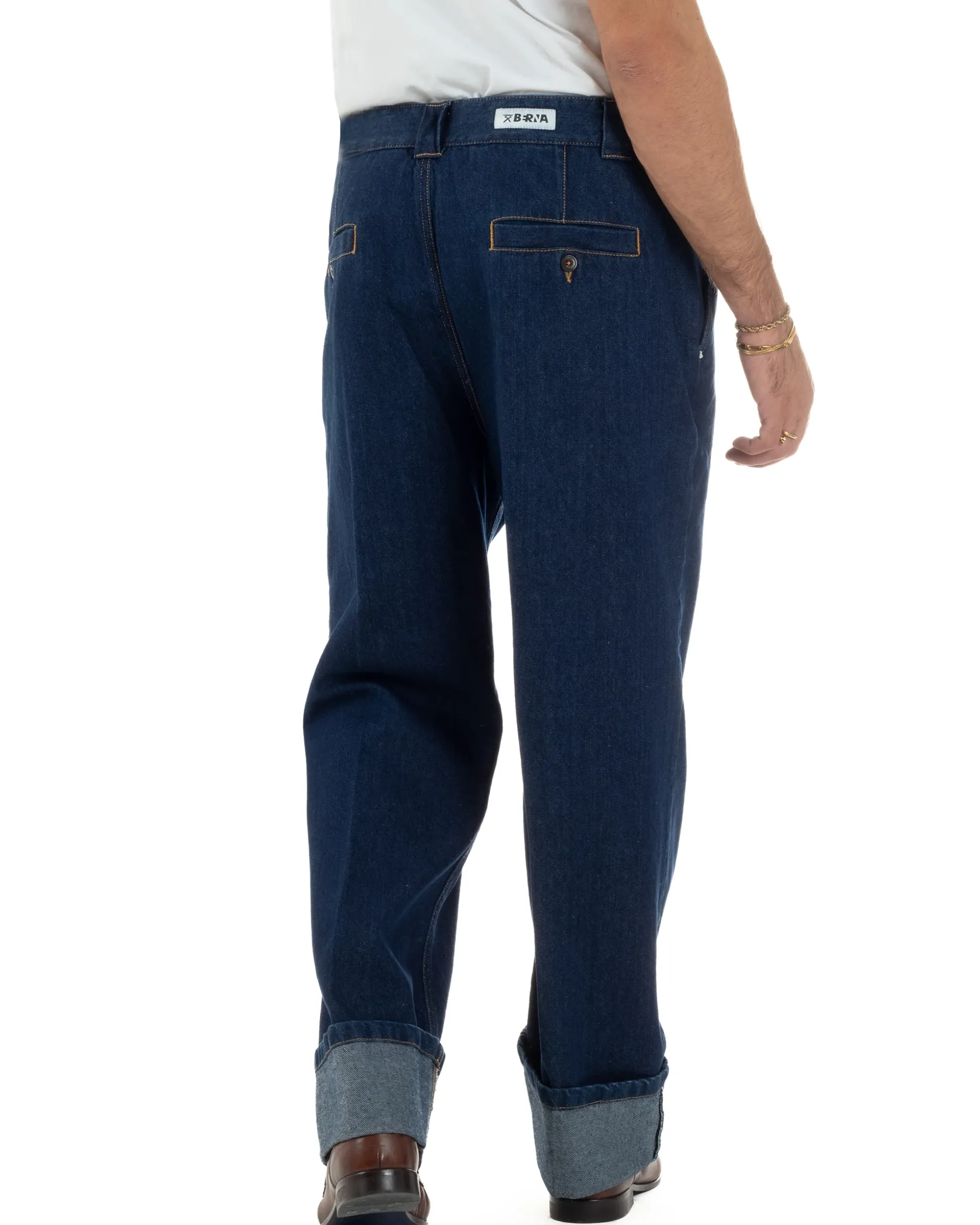 Jeans Uomo Gurkha Pants Baggy Pantaloni Fibbie Denim Scuro Berna M-252122