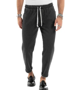 Jeans uomo jogger loose fit pantalaccio basic denim nero GIOSAL-JS1047A