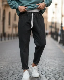 Jeans uomo jogger loose fit pantalaccio basic denim nero GIOSAL-JS1047A