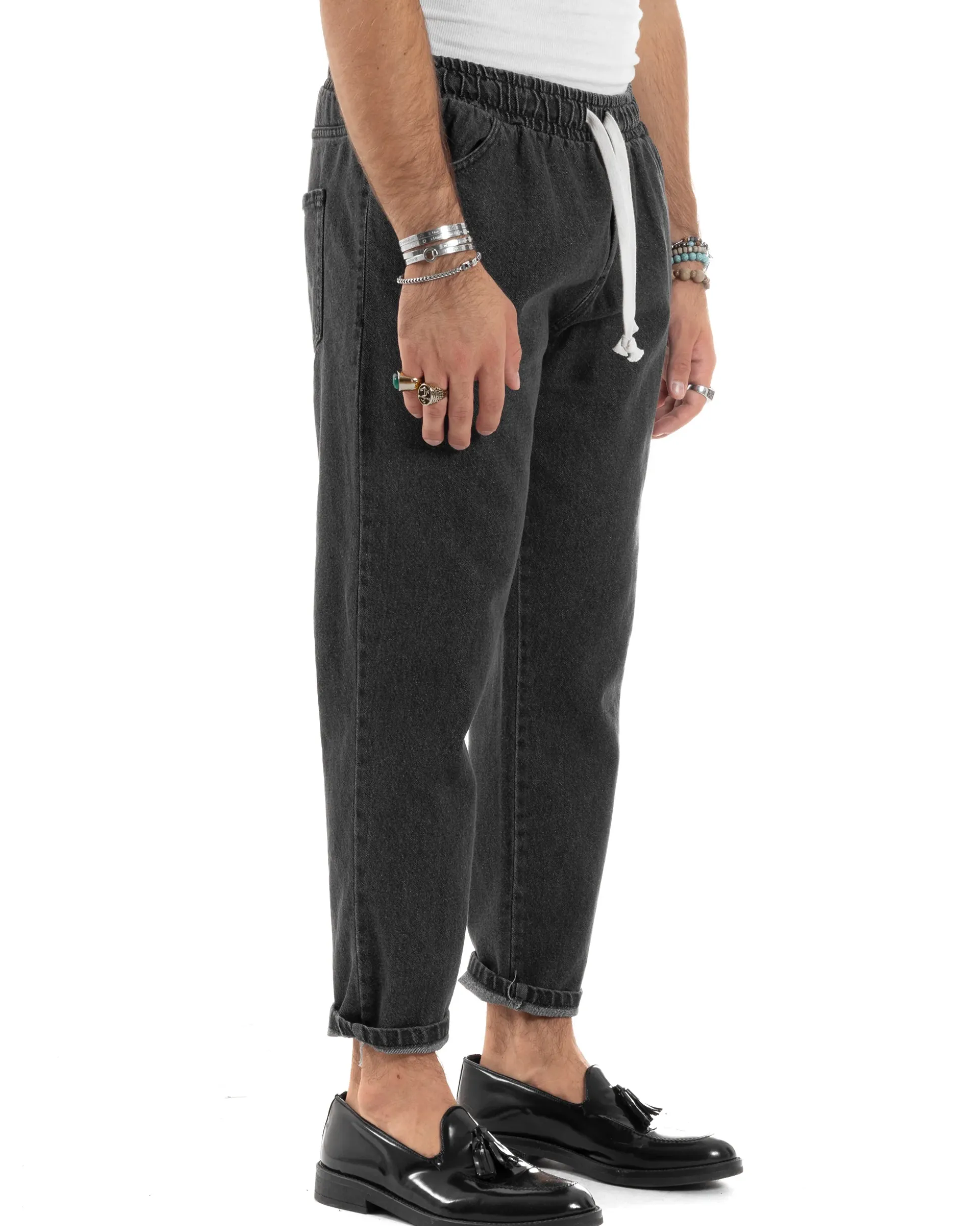Jeans uomo jogger loose fit pantalaccio basic denim nero GIOSAL-JS1047A