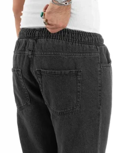Jeans uomo jogger loose fit pantalaccio basic denim nero GIOSAL-JS1047A