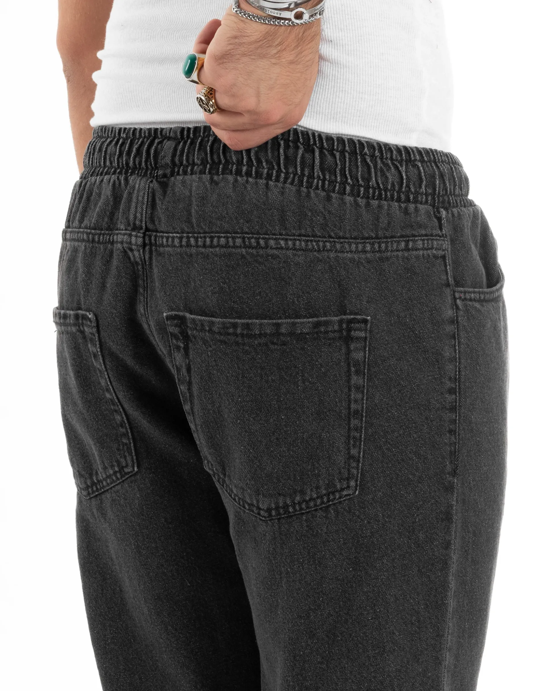 Jeans uomo jogger loose fit pantalaccio basic denim nero GIOSAL-JS1047A
