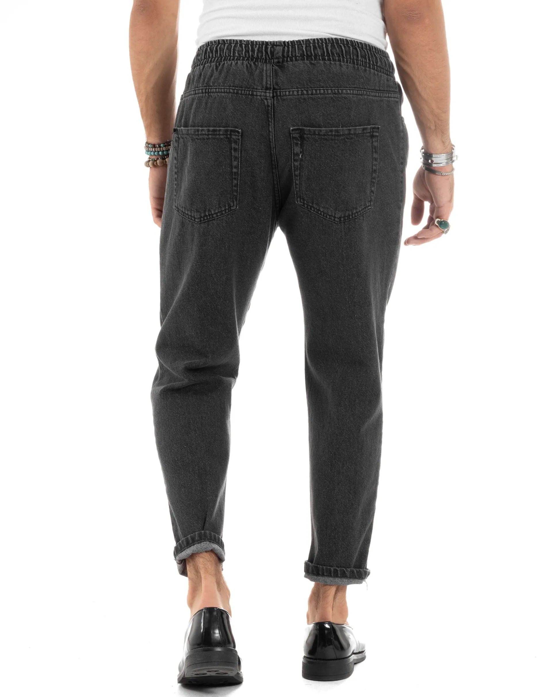 Jeans uomo jogger loose fit pantalaccio basic denim nero GIOSAL-JS1047A