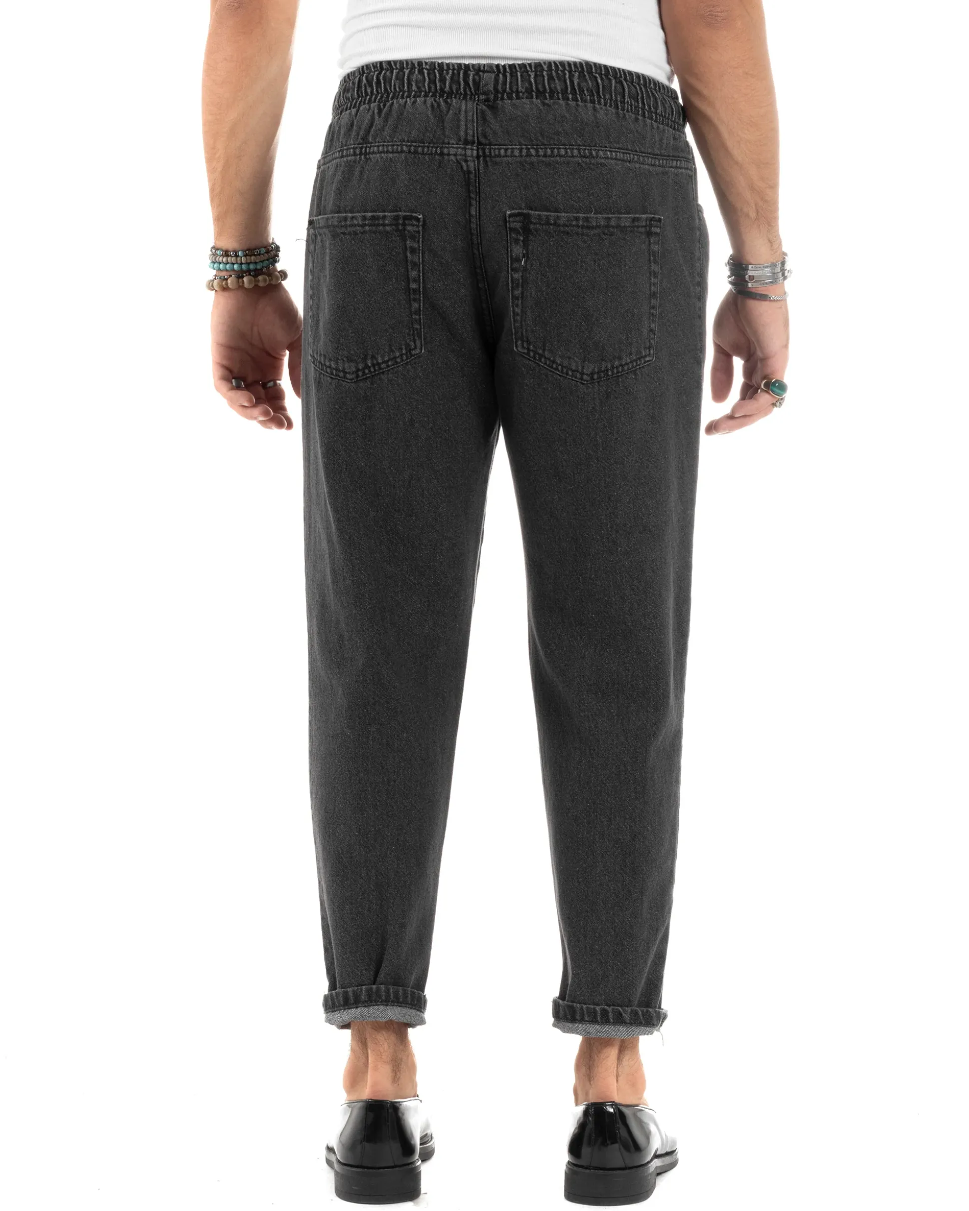 Jeans uomo jogger loose fit pantalaccio basic denim nero GIOSAL-JS1047A