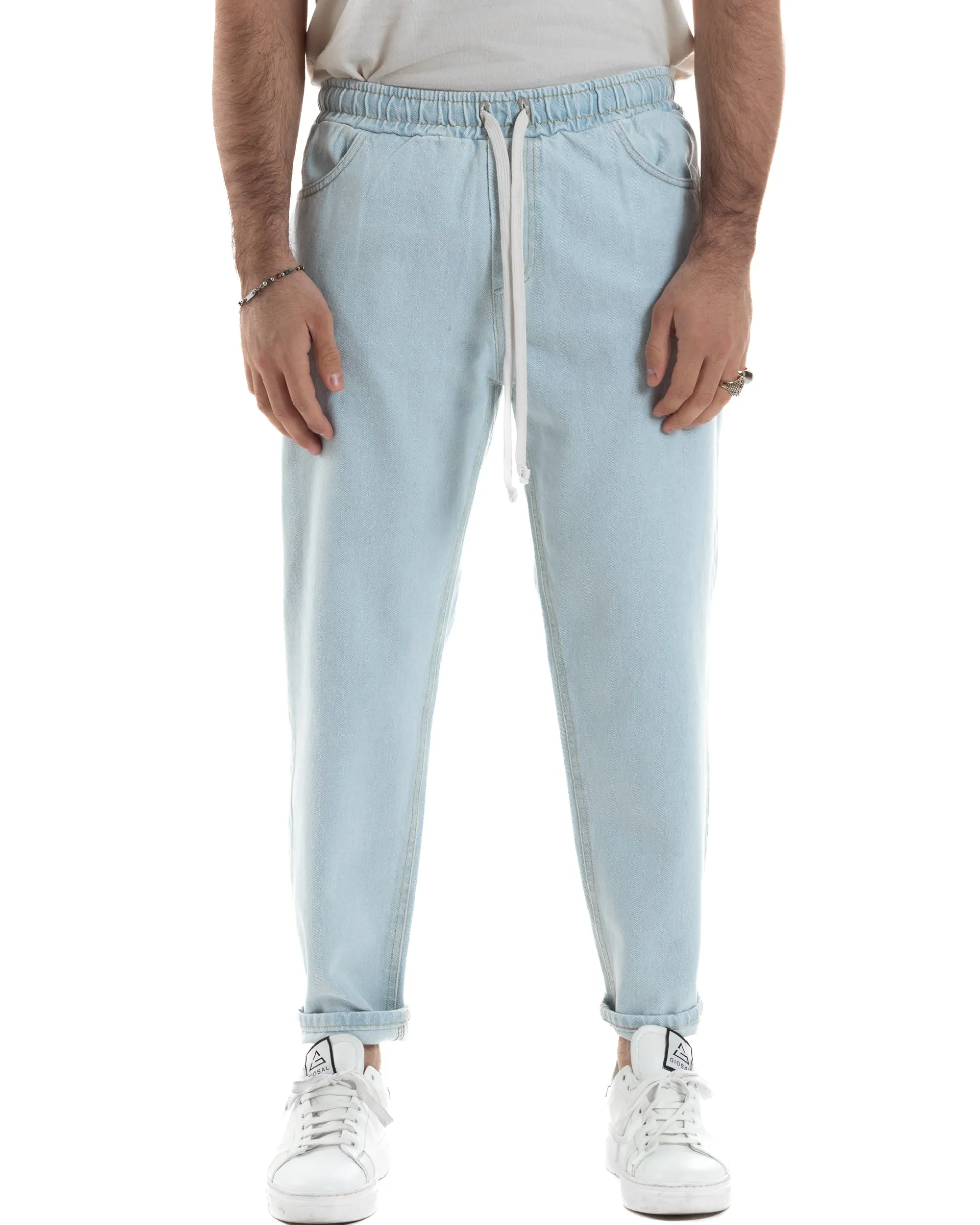 Jeans uomo jogger loose fit pantalaccio basic denim chiaro GIOSAL-JS1078A