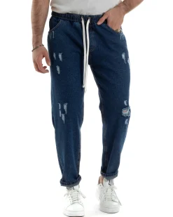 Jeans Uomo Jogger Loose Fit Pantalaccio Con Rotture Denim Scuro JS1082A