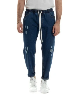 Jeans Uomo Jogger Loose Fit Pantalaccio Con Rotture Denim Scuro JS1082A