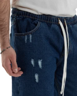 Jeans Uomo Jogger Loose Fit Pantalaccio Con Rotture Denim Scuro JS1082A