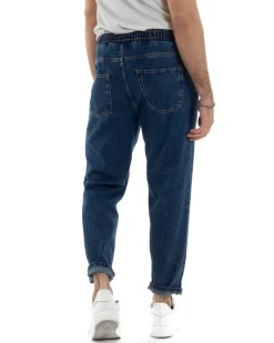 Jeans Uomo Jogger Loose Fit Pantalaccio Con Rotture Denim Scuro JS1082A